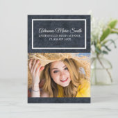 Navy Blue en White Photo Afstuderen Trunk Party Kaart (Staand voorkant)