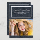 Navy Blue en White Photo Afstuderen Trunk Party Kaart (Voorkant / Achterkant)