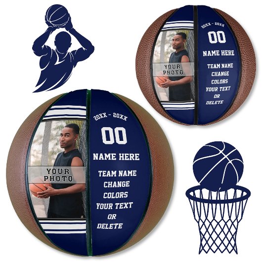 Navy Blue en White PHOTO Custom Mini Basketball Basketbal