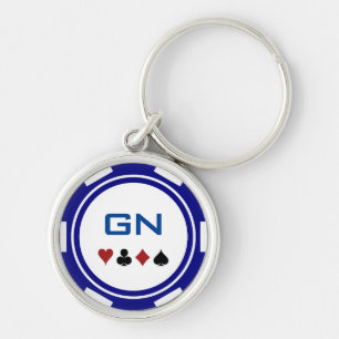 Navy Blue en White Poker Chip Casino Las Vegas Sleutelhanger