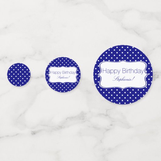 Navy Blue en White Polka Dot Birthday Party Confetti (Achterkanten)