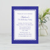 Navy Blue en White Polka Dot Birthday Party Kaart (Staand voorkant)