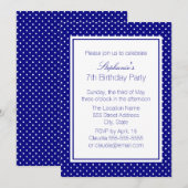 Navy Blue en White Polka Dot Birthday Party Kaart (Voorkant / Achterkant)