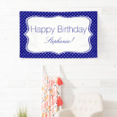 Navy Blue en White Polka Dot Birthday Party Spandoek (Insitu)