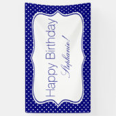 Navy Blue en White Polka Dot Birthday Party Spandoek (Verticaal)