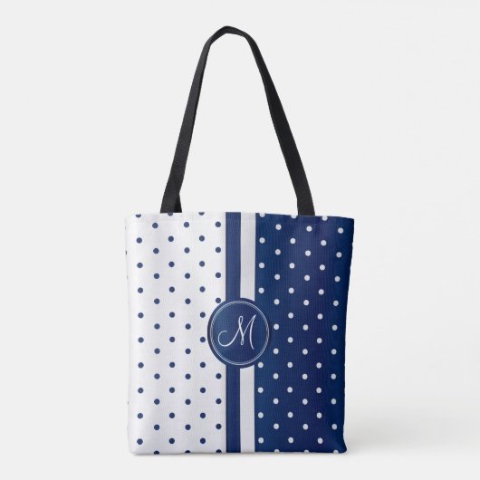 Navy Blue en White Polka Dot Design Tote Bag (Achterkant)