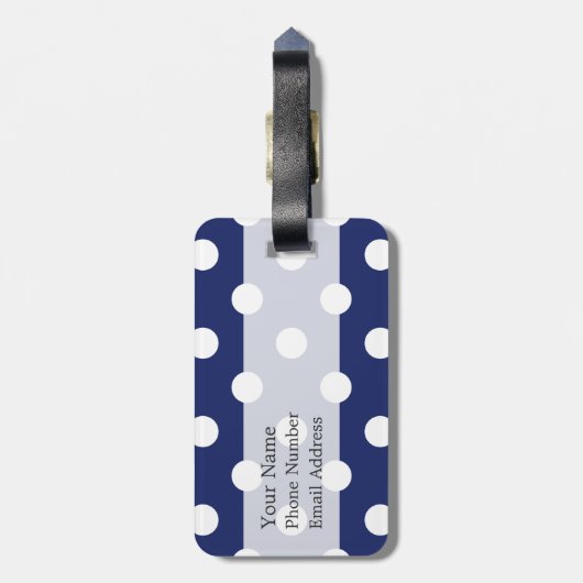 Navy Blue en White Polka Dot Pattern Bagagelabel (Achterkant verticaal)