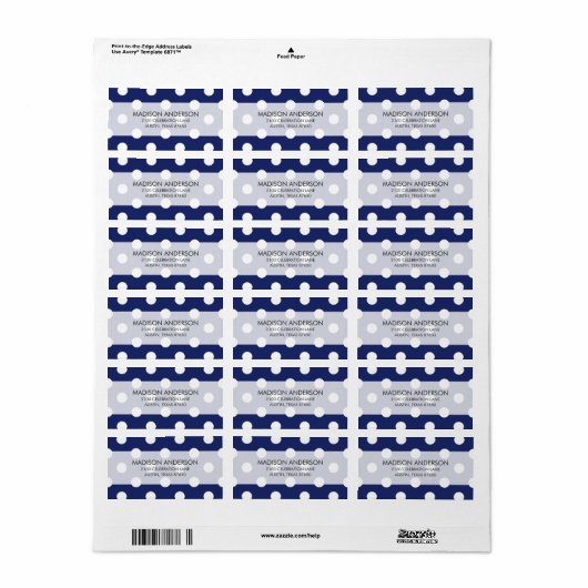 Navy Blue en White Polka Dot Pattern Etiket (Full Sheet)