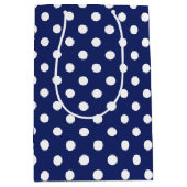 Navy Blue en White Polka Dot Pattern Medium Cadeauzakje (Voorkant)
