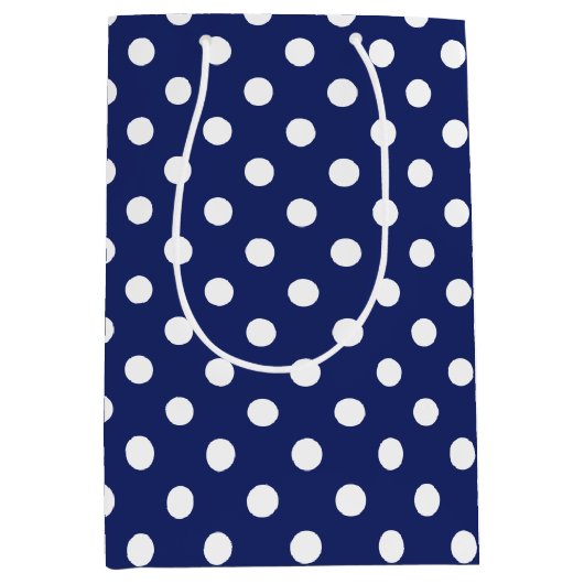 Navy Blue en White Polka Dot Pattern Medium Cadeauzakje (Voorkant)