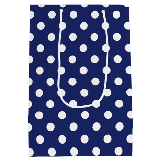 Navy Blue en White Polka Dot Pattern Medium Cadeauzakje (Achterkant)