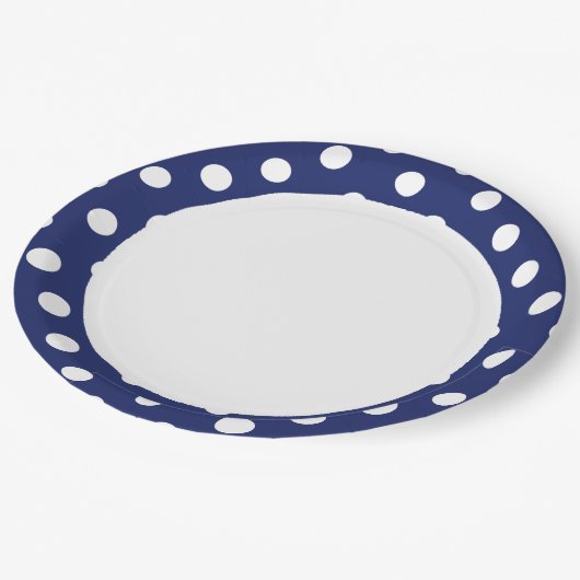 Navy Blue en White Polka Dot Pattern Papieren Bordje (Gekanteld)
