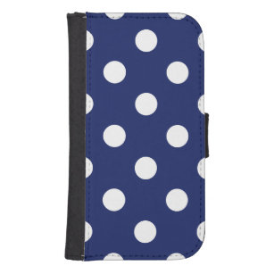 Navy Blue en White Polka Dot Pattern Galaxy S4 Portemonnee Hoesje
