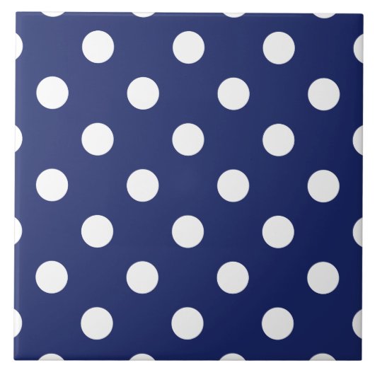 Navy Blue en White Polka Dot Pattern Tegeltje (Voorkant)