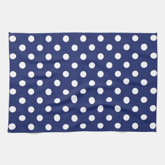 Navy Blue en White Polka Dot Pattern Theedoek (Horizontaal)