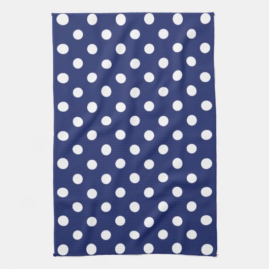 Navy Blue en White Polka Dot Pattern Theedoek (Verticaal)
