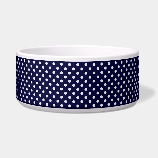 Navy Blue en White Polka Dot Pattern Voerbakje (Voorkant)