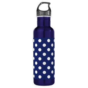 Navy Blue en White Polka Dot Pattern Waterfles