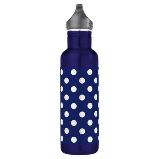 Navy Blue en White Polka Dot Pattern Waterfles (Rechts)