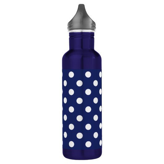 Navy Blue en White Polka Dot Pattern Waterfles (Links)