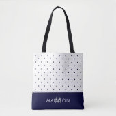 Navy Blue en White Polka Dots met Monogram Tote Bag (Voorkant)