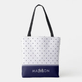 Navy Blue en White Polka Dots met Monogram Tote Bag (Achterkant)