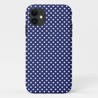 Navy Blue en White Polka Dots Pattern iPhone 11 Hoesje