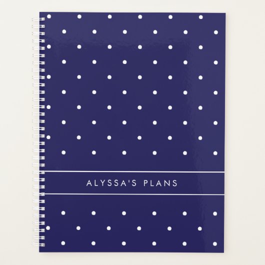 Navy Blue en White Polka Dots Planner (Voorkant)