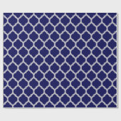 Navy Blue en White Quatrefoil Moroccan Pattern Cadeaupapier (Vlak)