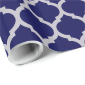 Navy Blue en White Quatrefoil Moroccan Pattern Cadeaupapier (Rol Hoek)