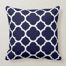Navy Blue en White Quatrefoil Pattern Kussen