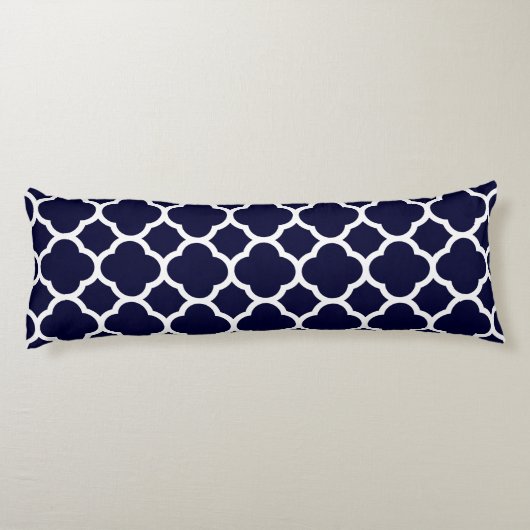 Navy Blue en White Quatrefoil Pattern Lichaamskussen (Achterkant)