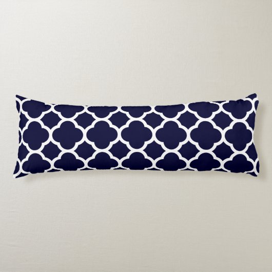 Navy Blue en White Quatrefoil Pattern Lichaamskussen (Voorkant)