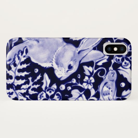 Navy Blue en White Rabbit Bunny Bird Chinoiserie Case-Mate iPhone Case (Achterkant (horizontaal))