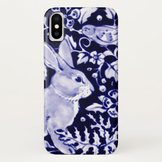 Navy Blue en White Rabbit Bunny Bird Chinoiserie Case-Mate iPhone Case (Achterkant)