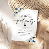 Navy Blue en White Rose Afstuderen Invitation Kaart