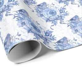Navy Blue en White Rose Floral Cadeaupapier