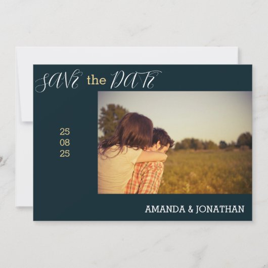 Navy Blue en White Rose Foto Save the Date Kaart (Voorkant)