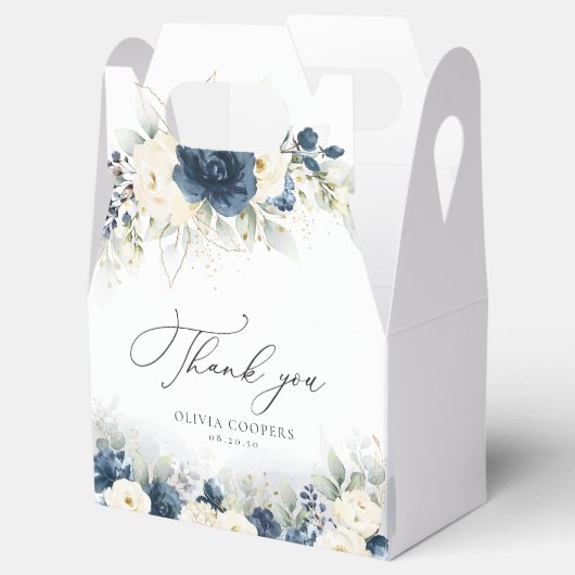Navy Blue en White Roses Baby shower Favor Boxes Bedankdoosjes (Geopend)