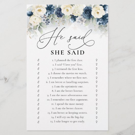 Navy Blue en White Roses Vrijgezellenfeest spel (Voorkant)