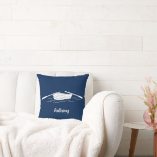Navy Blue en White Rowboat, gepersonaliseerd Kussen