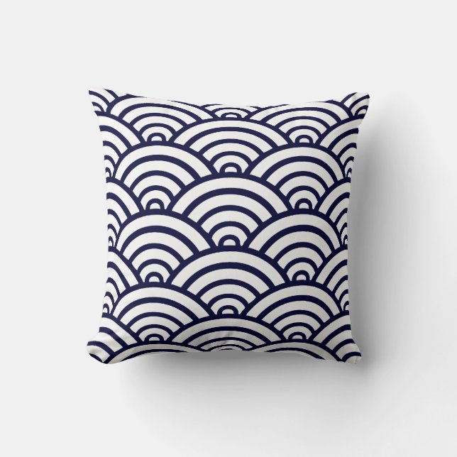 Navy Blue en White Scallop Pattern Kussen (Voorkant)