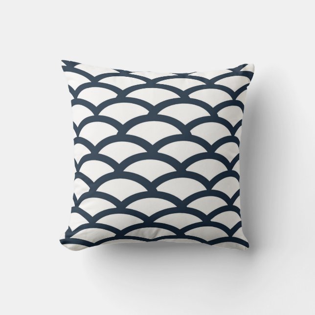 Navy Blue en White Scallop Pattern Pillow Kussen (Voorkant)
