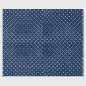 Navy Blue en White Scallop Pattern Wrapping Paper Cadeaupapier (Vlak)