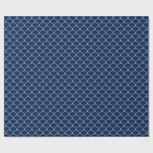 Navy Blue en White Scallop Pattern Wrapping Paper Cadeaupapier (Vlak)
