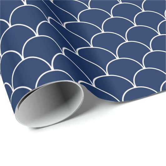 Navy Blue en White Scallop Pattern Wrapping Paper Cadeaupapier (Rol Hoek)
