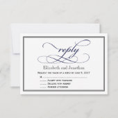Navy Blue en White Script Wedding Reply Kaart (Voorkant)