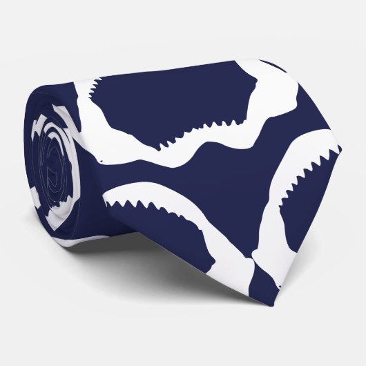 Navy Blue en White Shark Jaw Skeleton Stropdas (Opgerold)