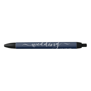 Navy Blue en White Simple Script Weddenschap Favor Zwarte Inkt Pen