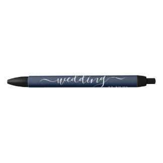 Navy Blue en White Simple Script Weddenschap Favor Zwarte Inkt Pen